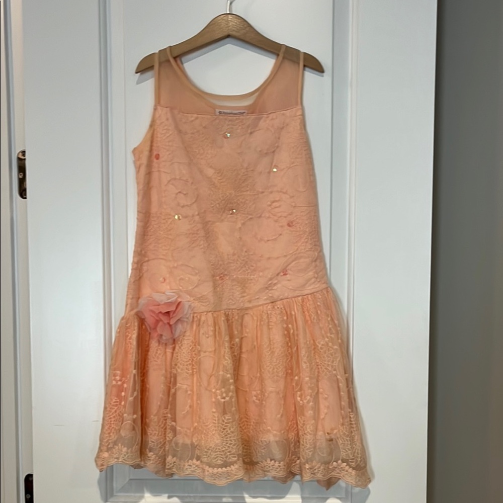 AMERICAN GIRL Peach Sleeveless Kids Dress with Floral Detail